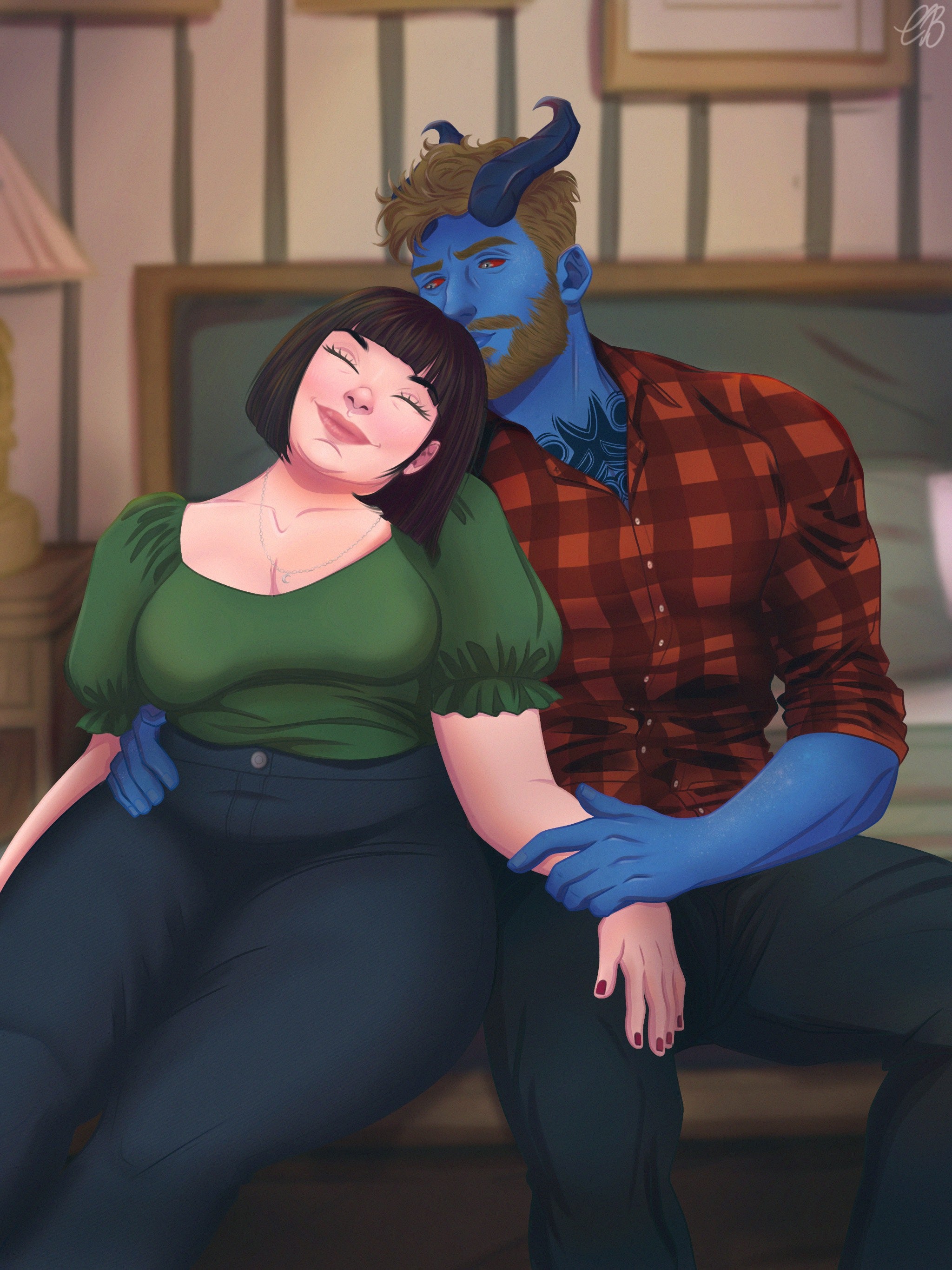 5x7 Postcard SFW Art of Vanessa and Axil - Her Alien Neighbor