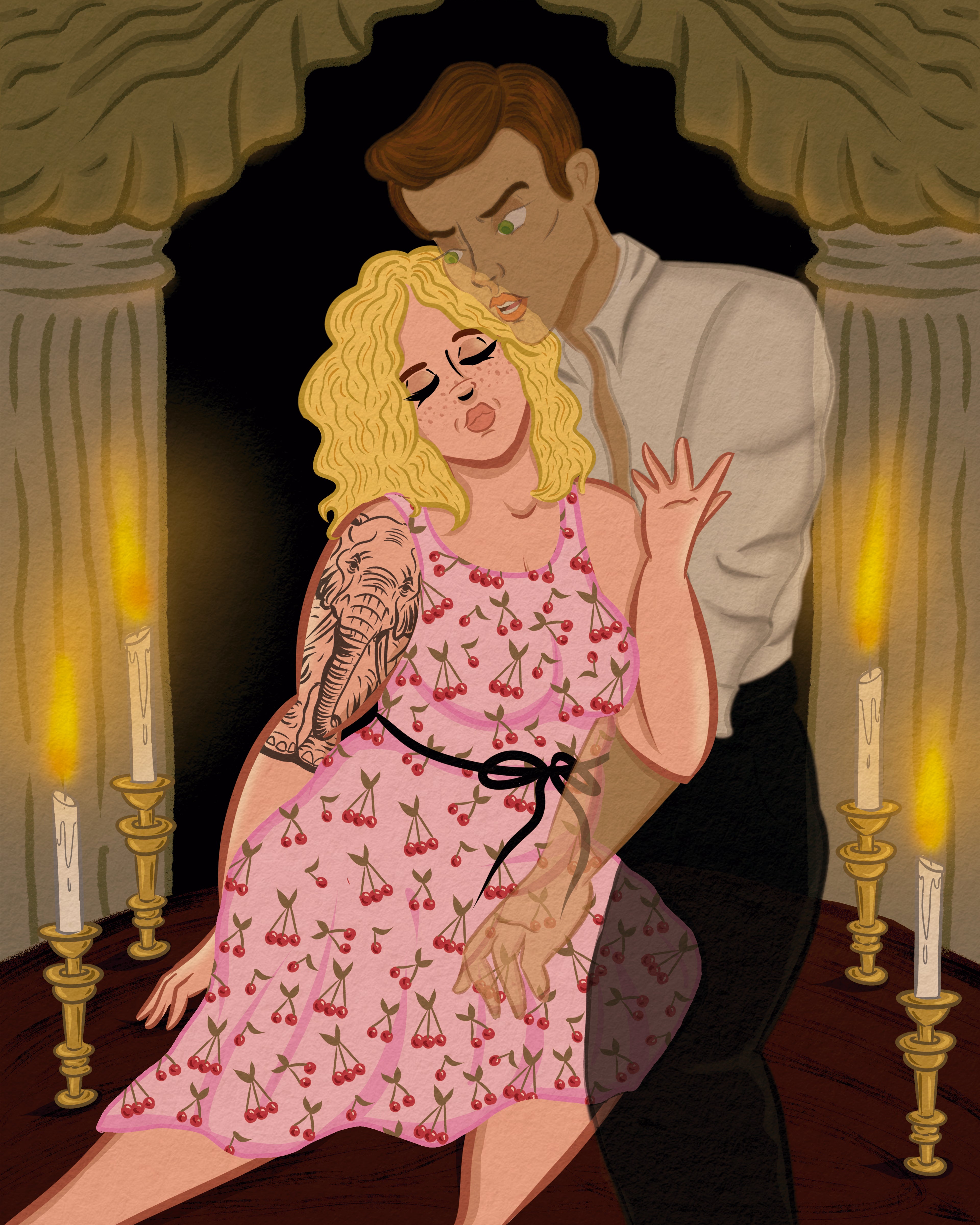 5x7 Postcard SFW Art of Winston and Natalie - Adored by the Grumpy Ghost